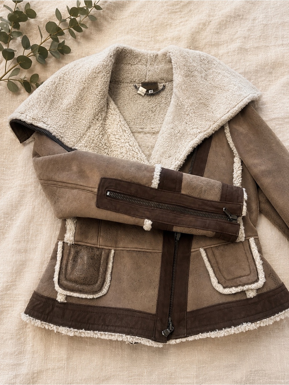 Gil Santucci Authentic Womens Brown Sheepskin -Trim Suede Jacket